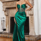 Chloe Satin Strapless Corset Gown Emerald