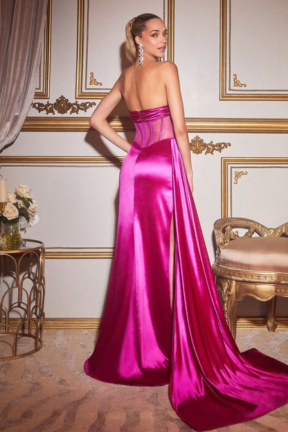 Chloe Satin Strapless Corset Gown Magenta