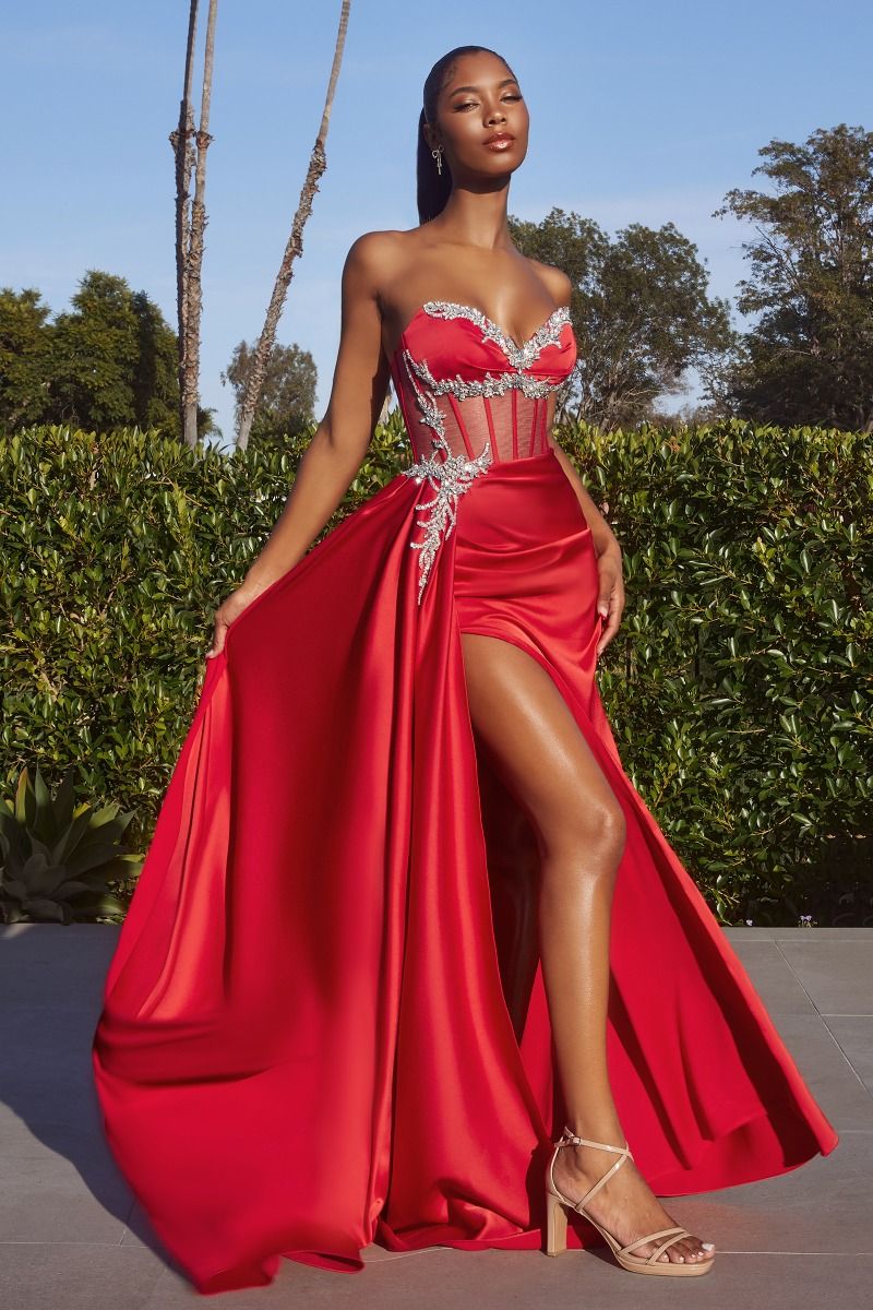 The Kristina Satin Fitted Gown with Embellishment
