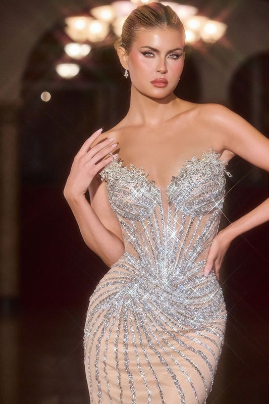 The Addison Strapless Beaded Dress