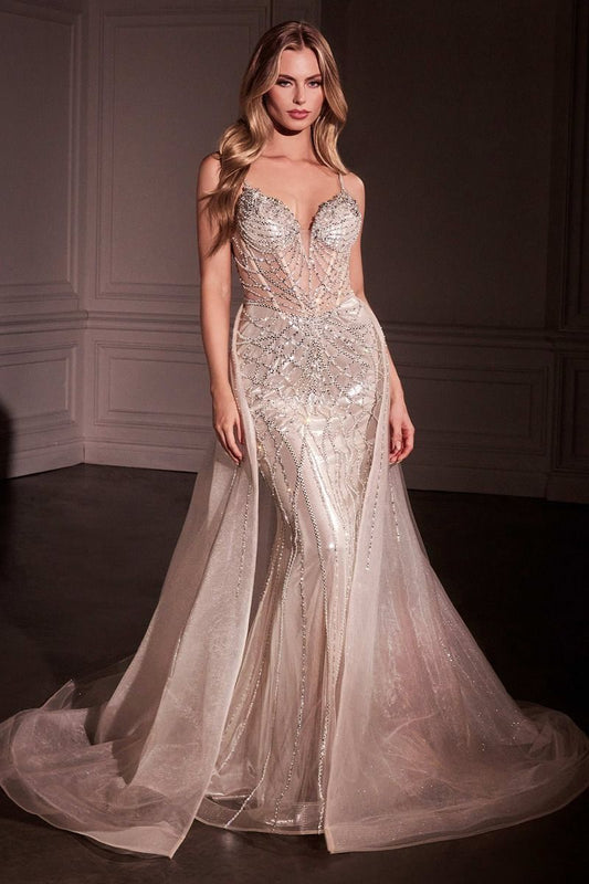 The Serena Fit and Flare Crystal Embellished Gown and Overskirt