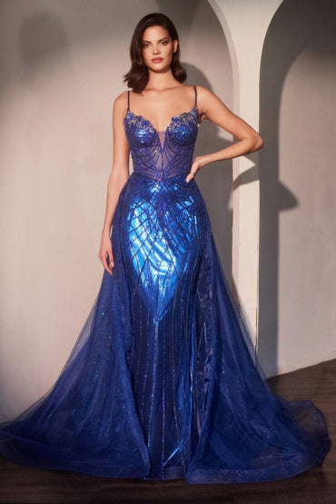 The Serena Fit and Flare Crystal Embellished Gown and Overskirt