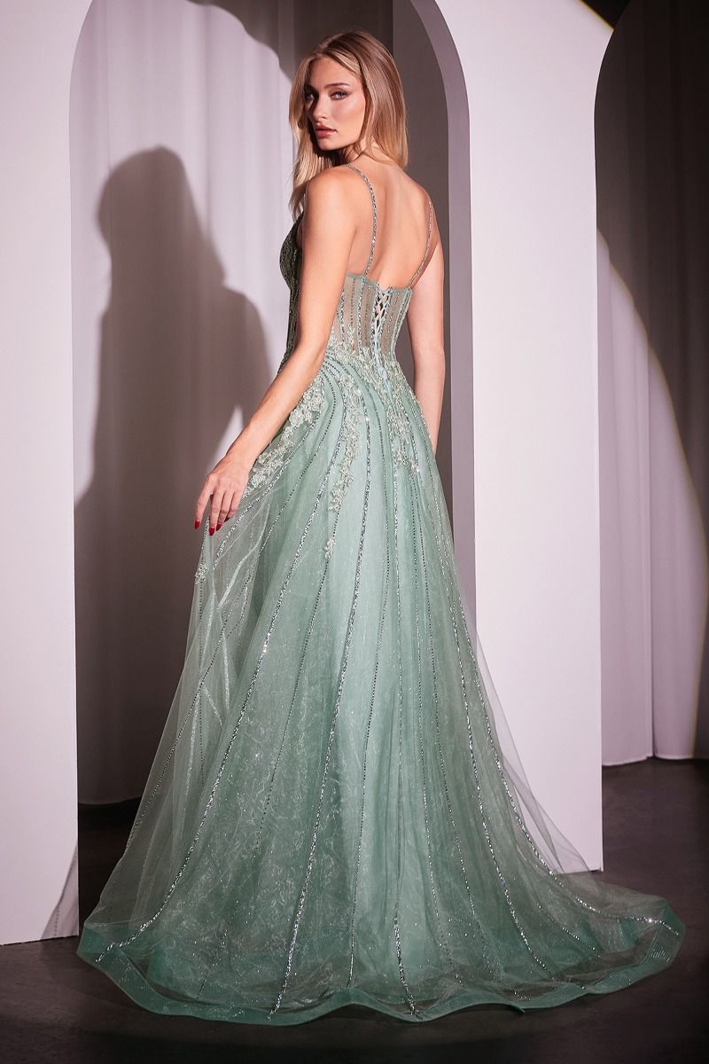 tulle dresses The Roselyn Crystal Embellished Tulle Dress Sage / 10