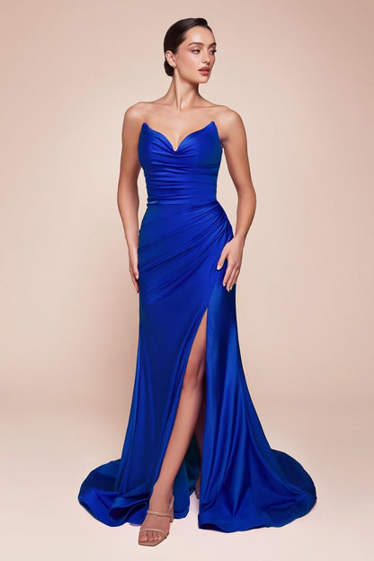 The Aracely Strapless Stretch Satin Fitted Gown