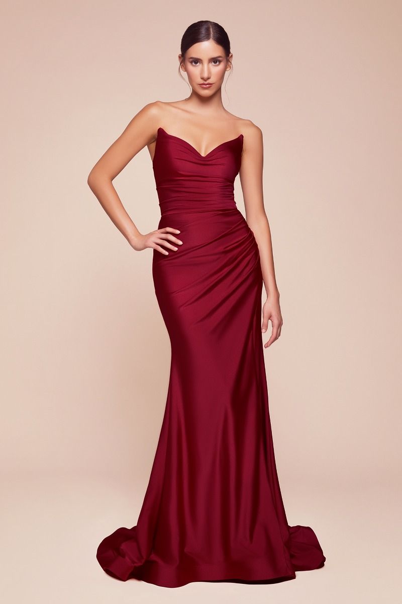 The Aracely Strapless Stretch Satin Fitted Gown