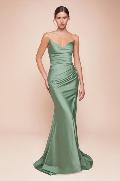 The Aracely Strapless Stretch Satin Fitted Gown