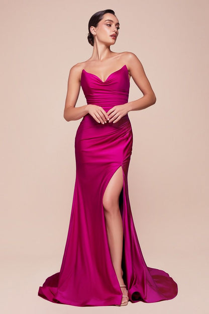 The Aracely Strapless Stretch Satin Fitted Gown