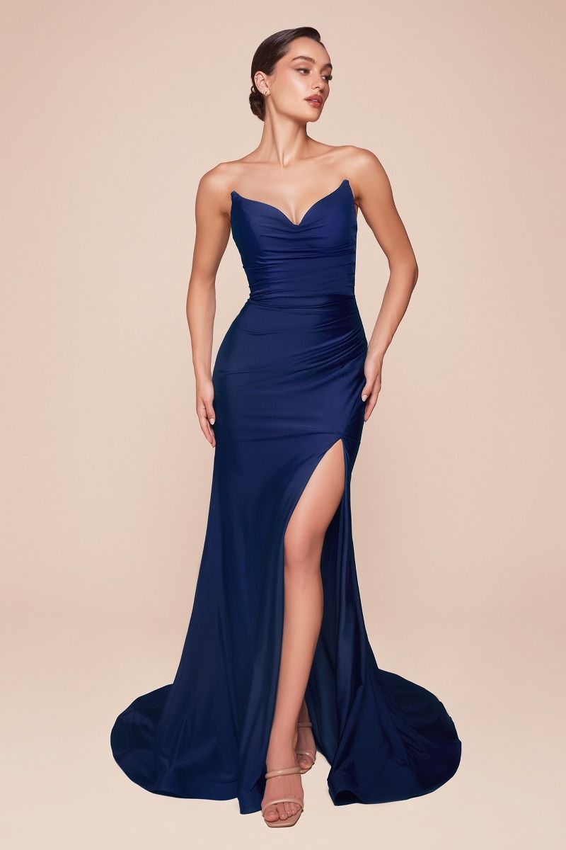 The Aracely Strapless Stretch Satin Fitted Gown