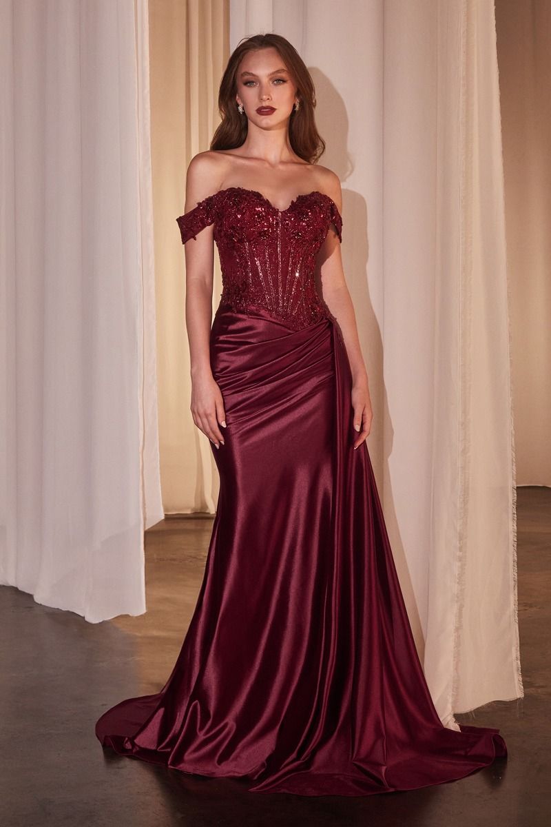 The Jimena Off the Shoulder Lace and Satin Gown