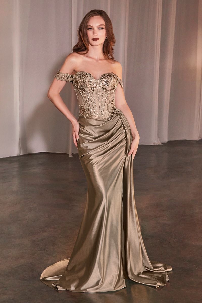 The Jimena Off the Shoulder Lace and Satin Gown