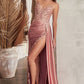 The Carolina Satin Fitted Gown with Sash and Lace Detail