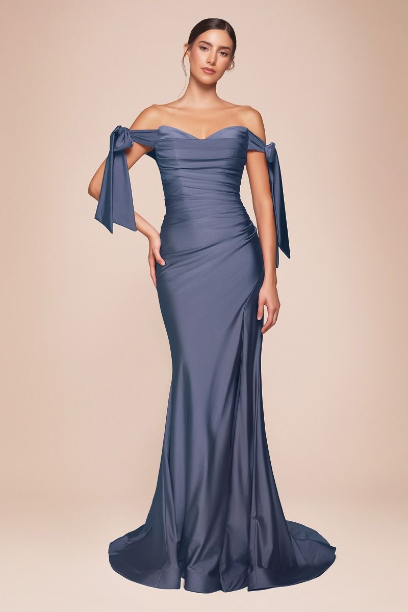 Bow-tie Off-Shoulder Bridesmaid Dress Nude Gold / 16 Bow-tie Off-Shoulder Bridesmaid Dress Nude Gold / 16