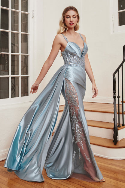 Estela Soft Satin Fitted Gown with Sash