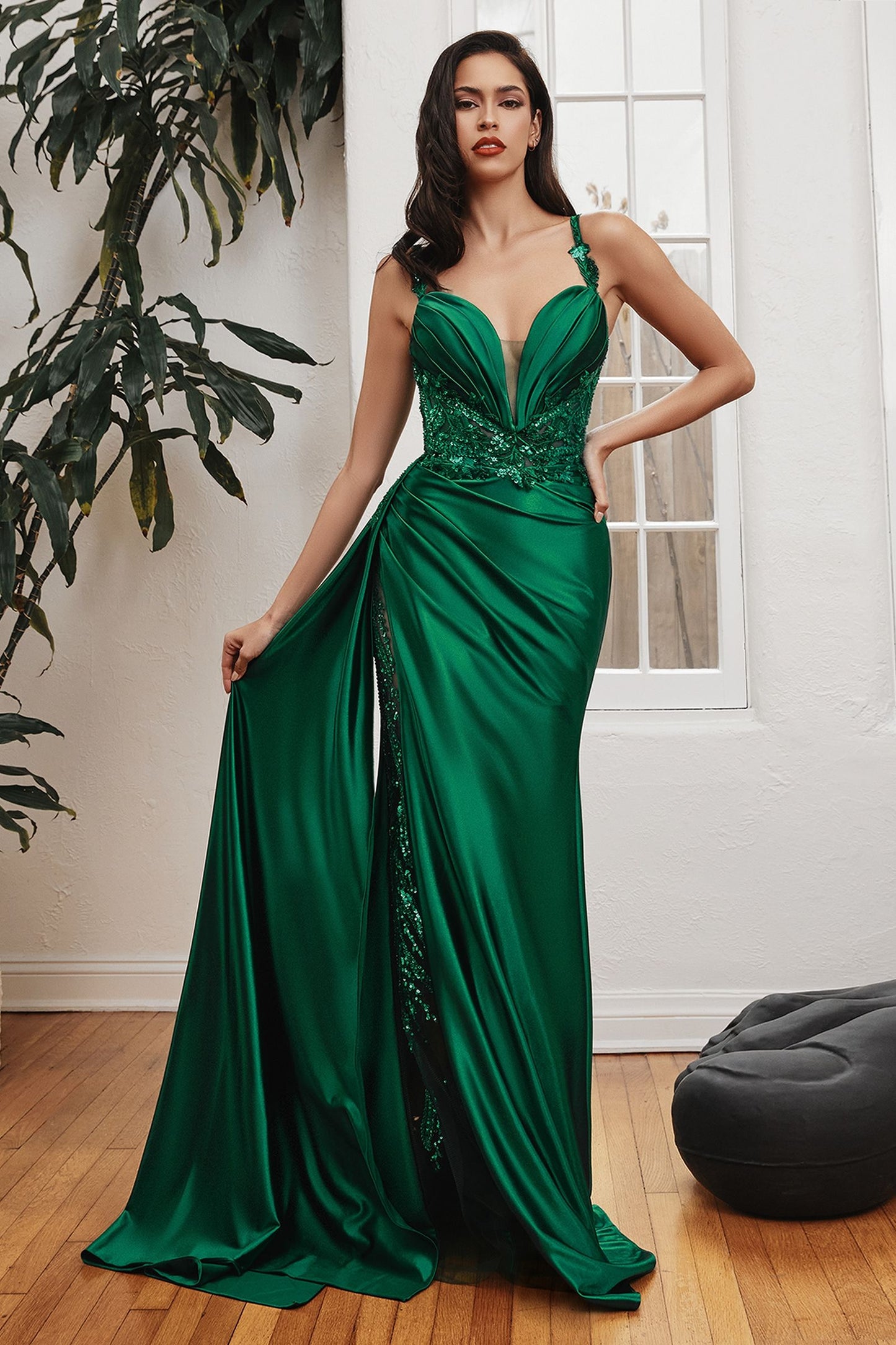 Estela Soft Satin Fitted Gown with Sash