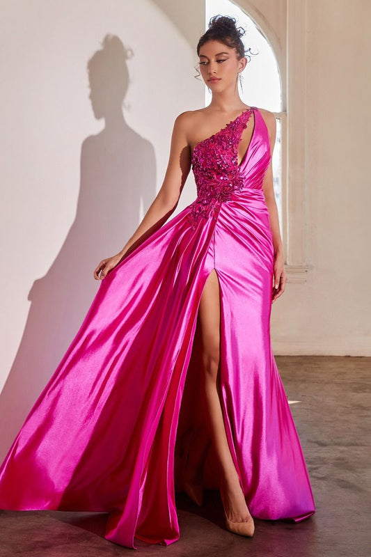 The Bella One Shoulder Satin Gown