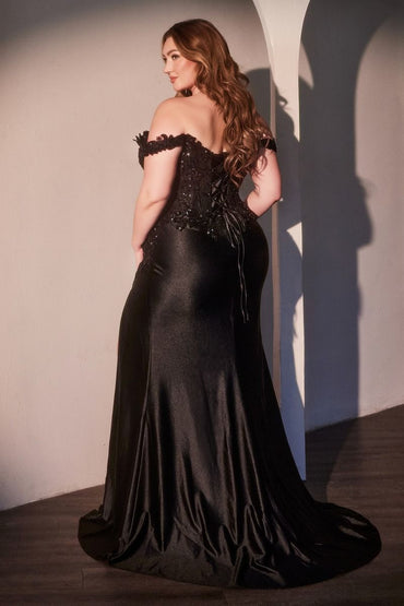 The Jessica off the Shoulder Satin and Lace Dress