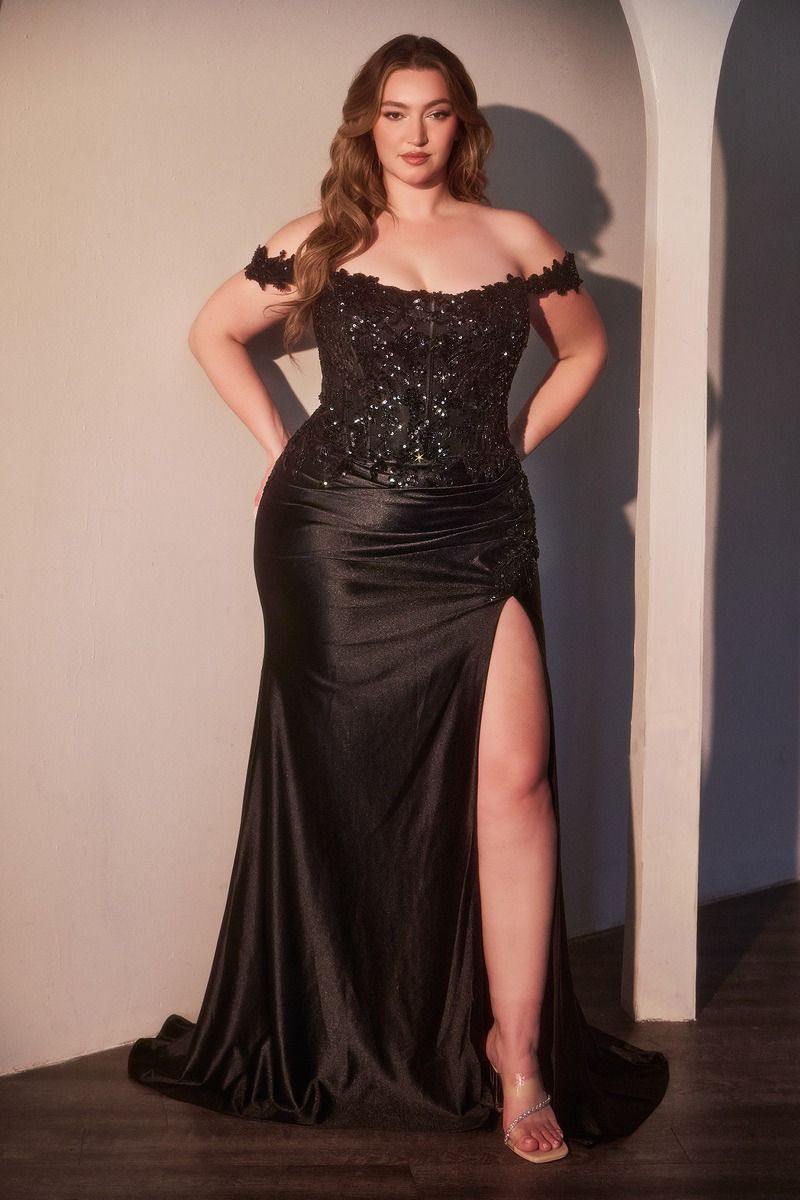 The Jessica off the Shoulder Satin and Lace Dress