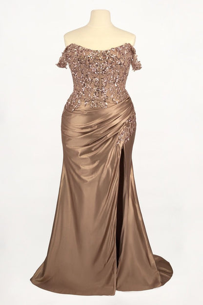 The Jessica off the Shoulder Satin and Lace Dress