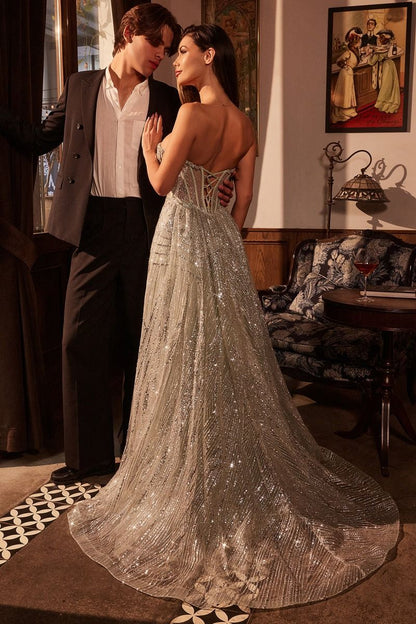 The Daria Strapless Glitter Gown with Removeable Overskirt