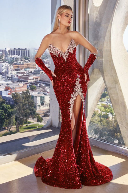 The Kimberly Strapless Sequin Gown with Matching Gloves