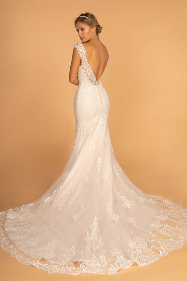 Ramona Embroidery Embellished Mesh Wedding Gown w/ Netting Shoulder Strap