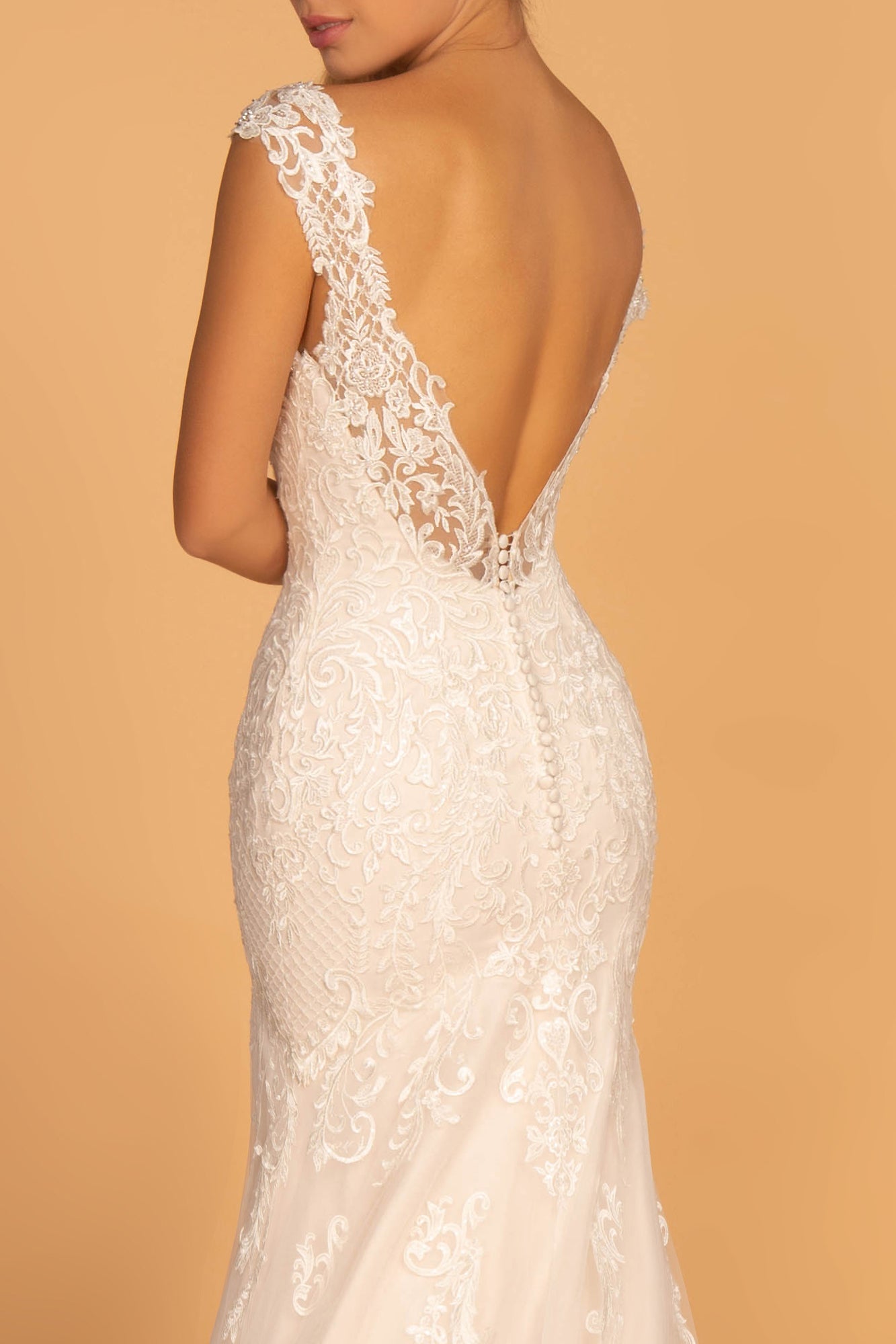 Ramona Embroidery Embellished Mesh Wedding Gown w/ Netting Shoulder Strap