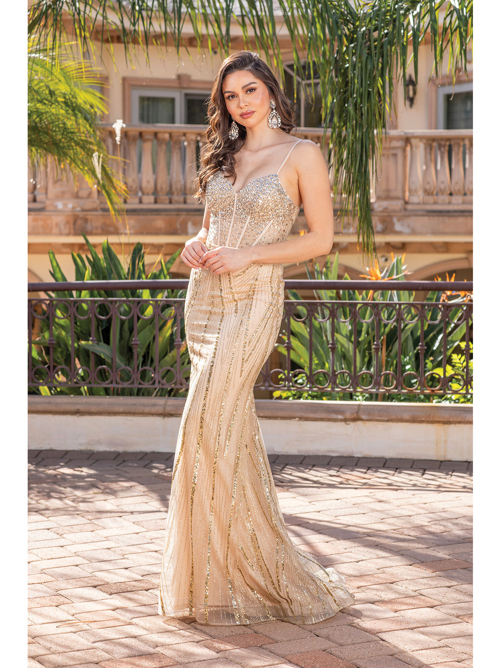 Layla Bustier Rhinestone Glitter Dress: Gold
