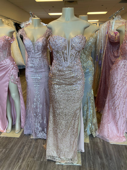 Katrina Sparkling Rose Gold Evening Gown