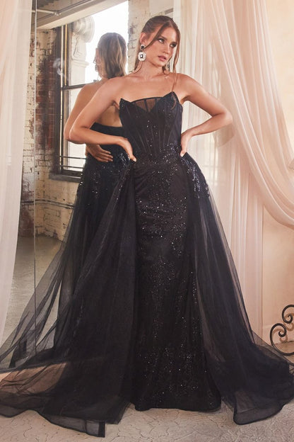 The Alexis Strapless Glitter Gown with Removeable Overskirt