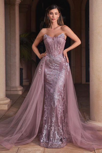 The Alexis Strapless Glitter Gown with Removeable Overskirt