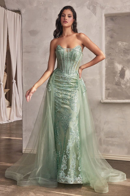 The Alexis Strapless Glitter Gown with Removeable Overskirt