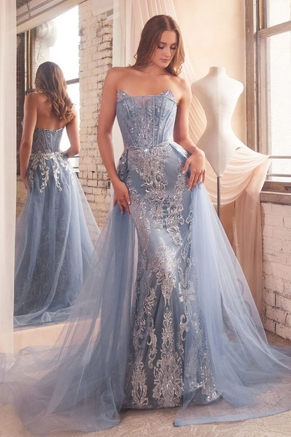 The Alexis Strapless Glitter Gown with Removeable Overskirt