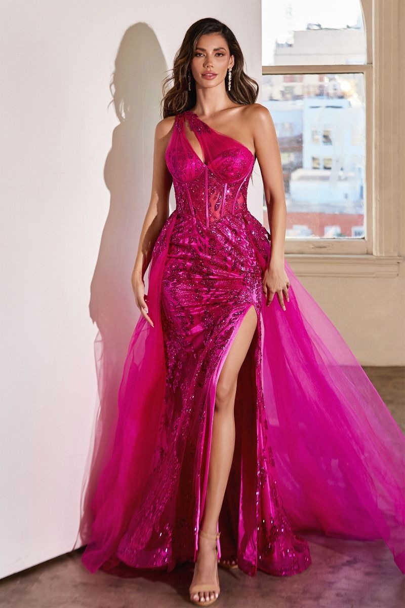 The Courtney One Shoulder Gown with Overskirt