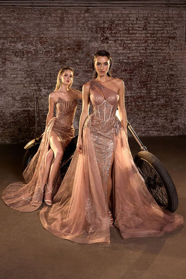 The Courtney One Shoulder Gown with Overskirt