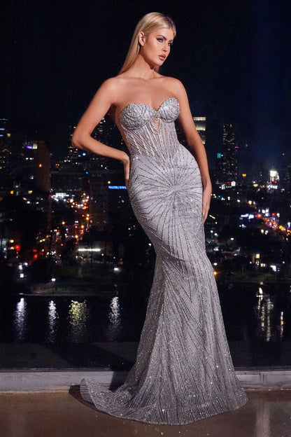 The Ally Strapless Glitter Embellished Gown