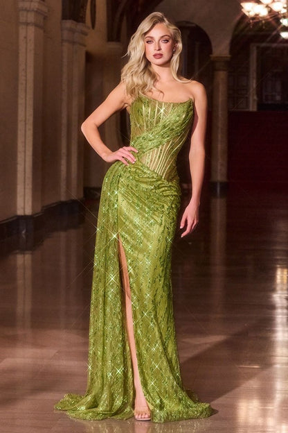 The Rebecca Strapless Fitted Glitter Embellished Gown