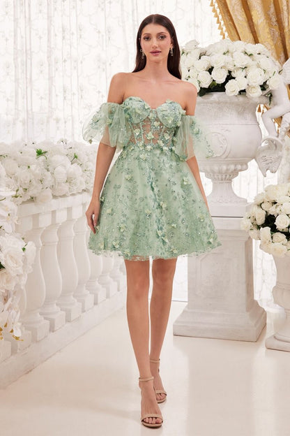 3D Floral Dress Strapless Dama Dress