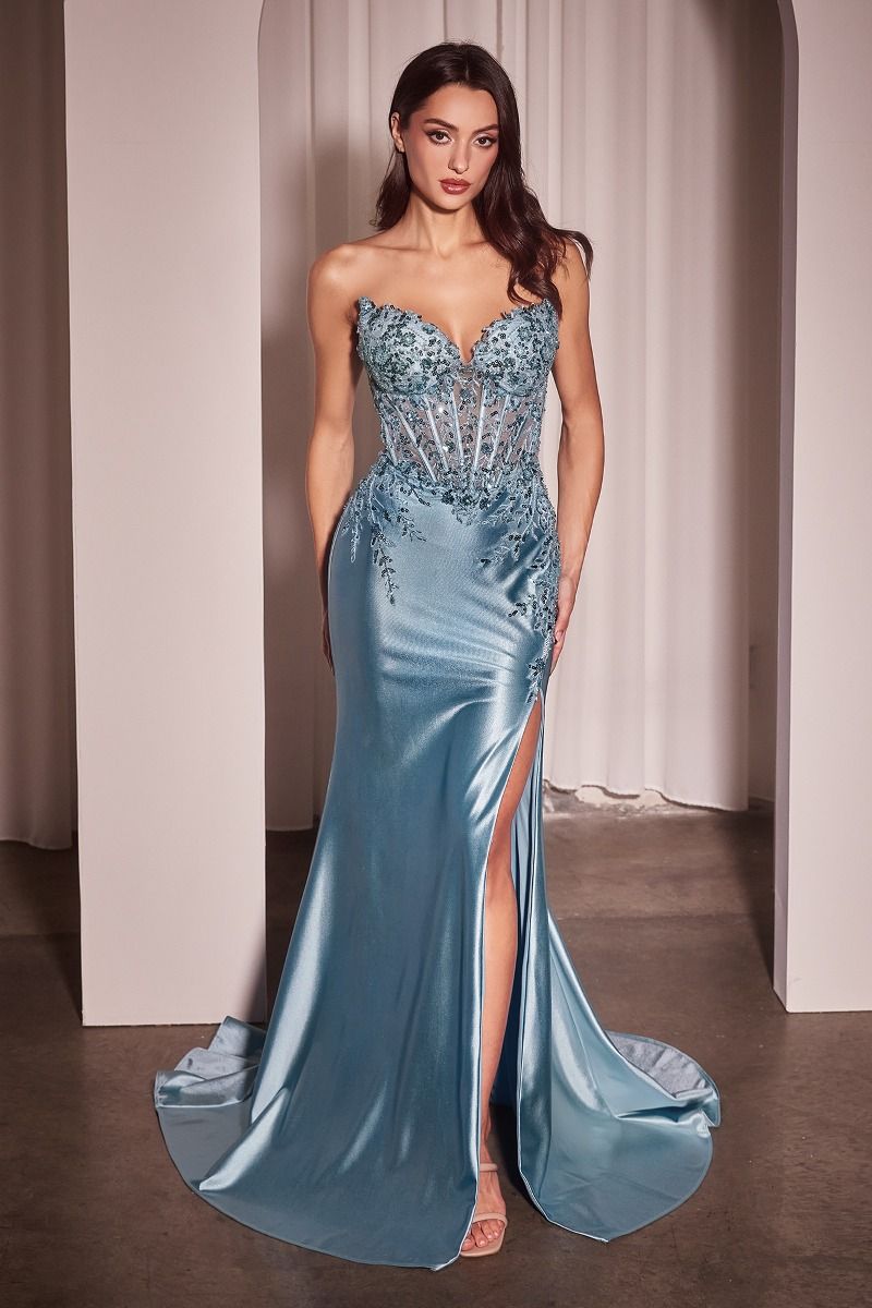 The Cristy Satin and Lace Fitted Gown