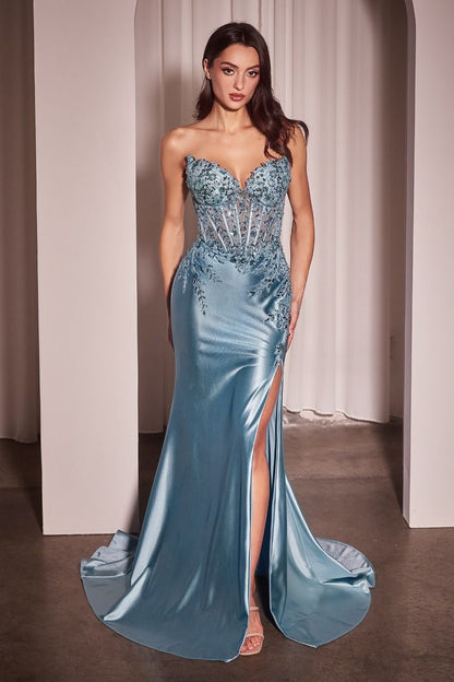 The Cristy Satin and Lace Fitted Gown