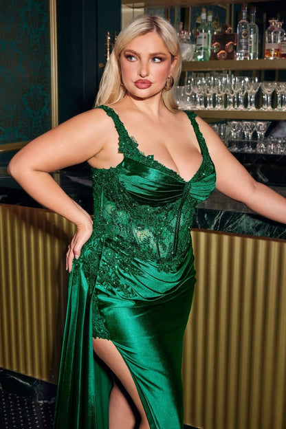 The Cory Fitted Satin and Lace Bodycon Dress: Plus