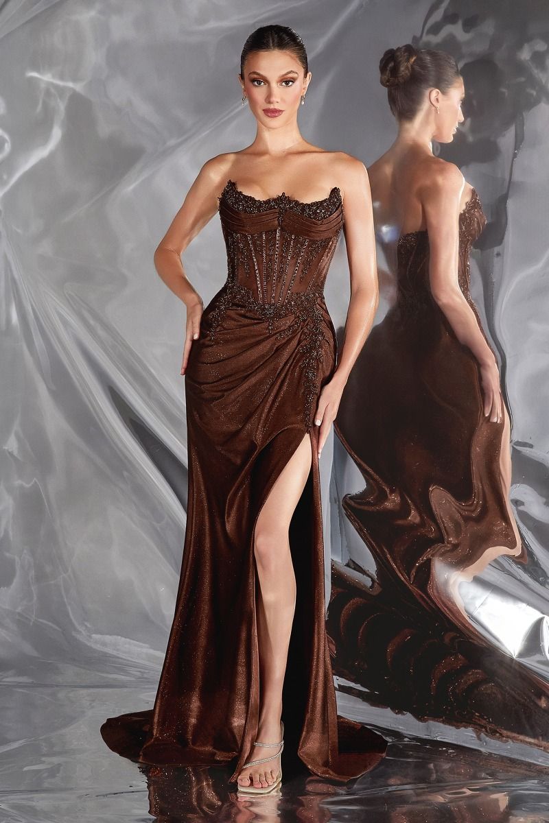 The Nikki Glitter Satin and Beaded Corset Prom Dress