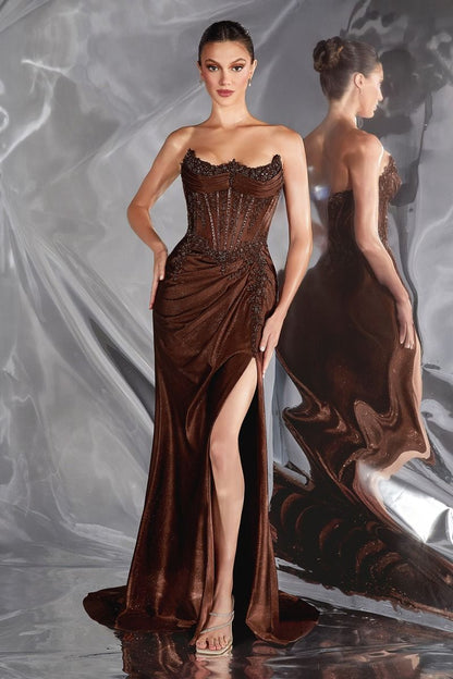 The Nikki Glitter Satin and Beaded Corset Prom Dress