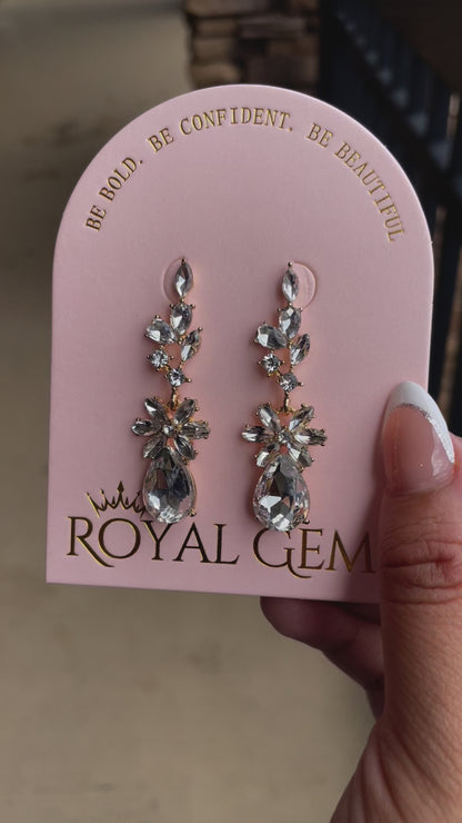 Long Earrings Gold with Silver Stones
