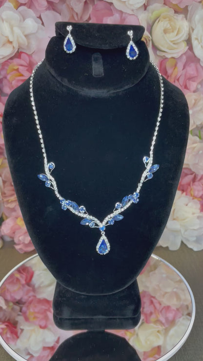 Blue with Silver Necklace and Earrings Set