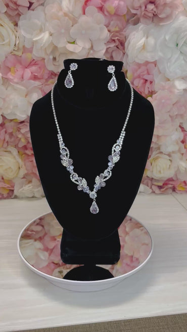 Lilac and Silver Necklace and Earrings Set