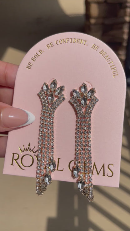 Long Gold with Silver Rhinestones Dangle Earrings