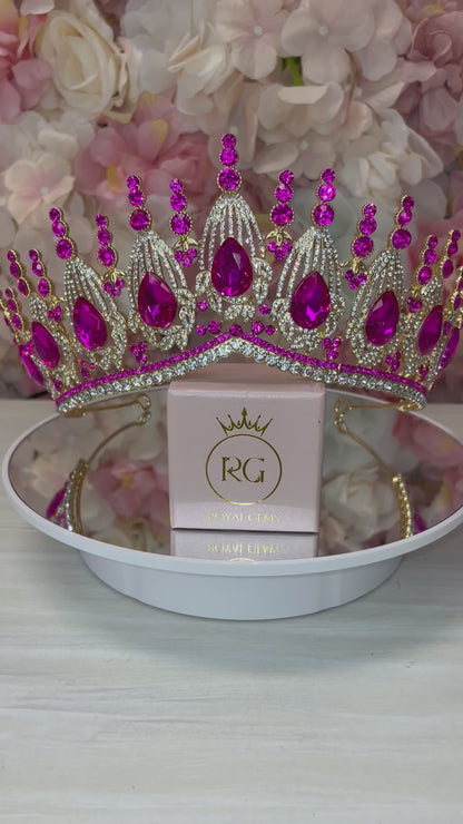 Gold with Fuchsia Quinceañera Crown