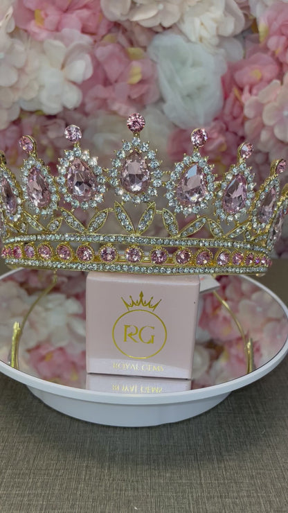 Gold with Pink Quinceañera Crown