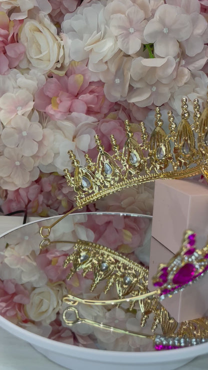 Gold with Fuchsia Quinceañera Crown