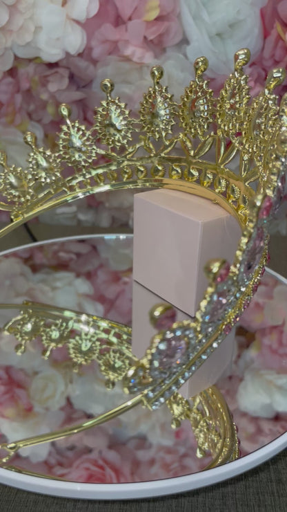 Gold with Pink Quinceañera Crown